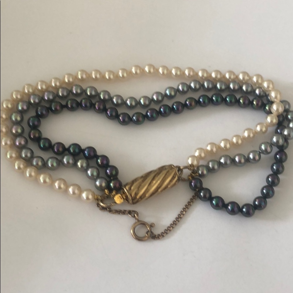 Vintage Faux multicolored Pearl 3 Strand Bracelet